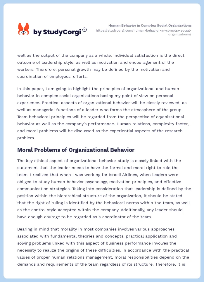Human Behavior in Complex Social Organizations. Page 2
