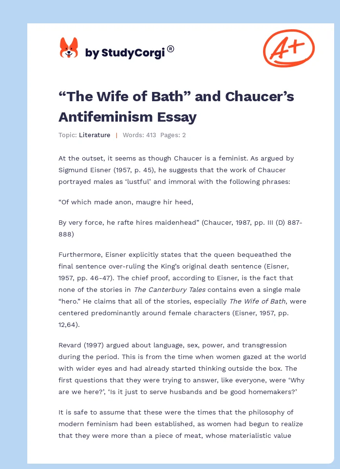 “The Wife of Bath” and Chaucer’s Antifeminism Essay. Page 1