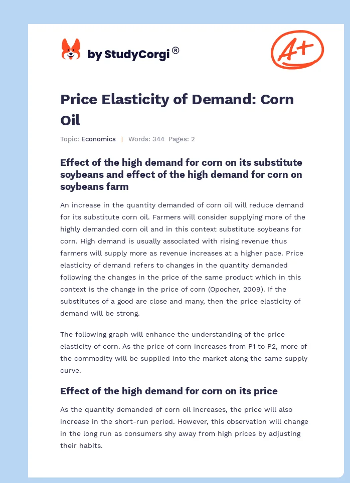 Price Elasticity of Demand: Corn Oil. Page 1