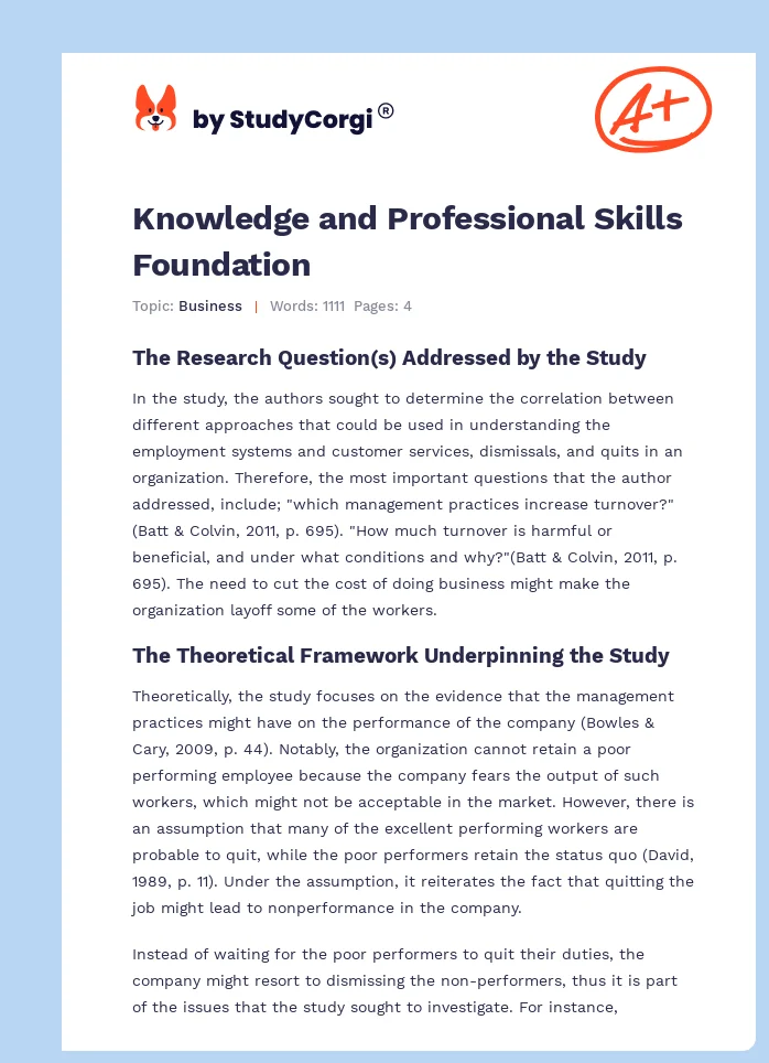 Knowledge and Professional Skills Foundation. Page 1