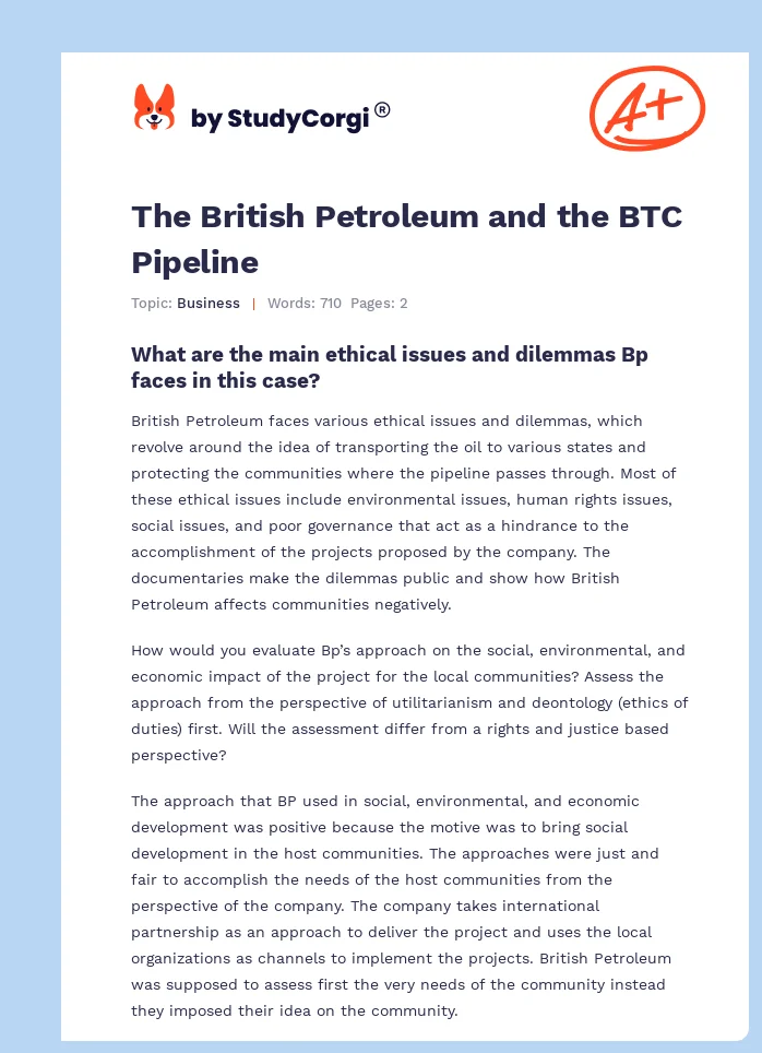 The British Petroleum and the BTC Pipeline. Page 1
