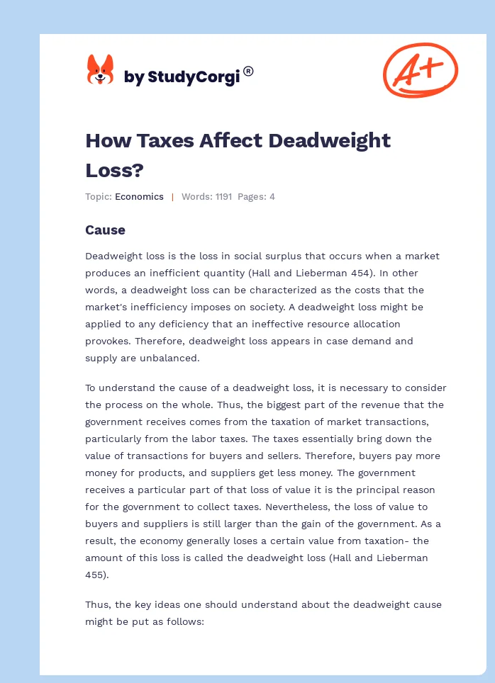 How Taxes Affect Deadweight Loss?. Page 1