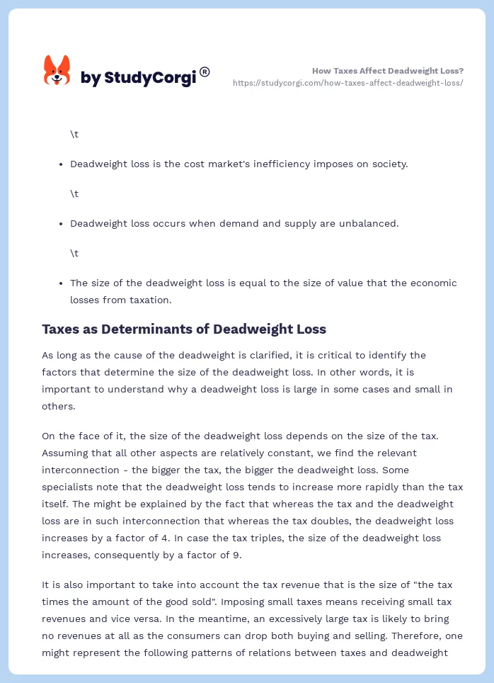 How Taxes Affect Deadweight Loss?. Page 2
