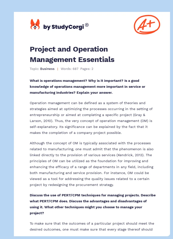 Project and Operation Management Essentials. Page 1