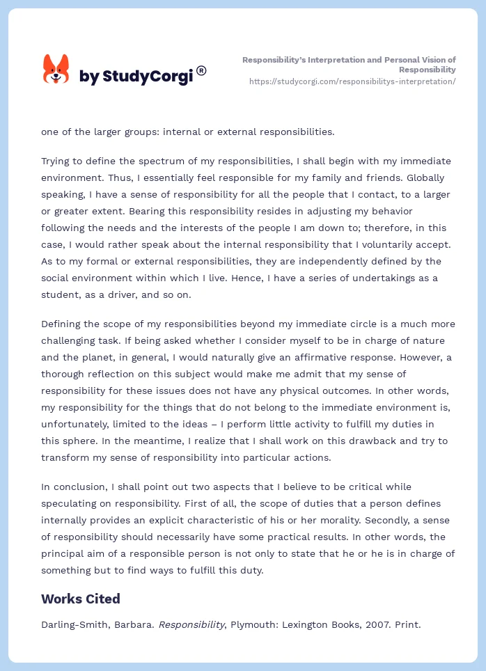 Responsibility’s Interpretation and Personal Vision of Responsibility. Page 2