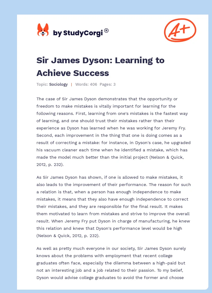 Sir James Dyson: Learning to Achieve Success. Page 1