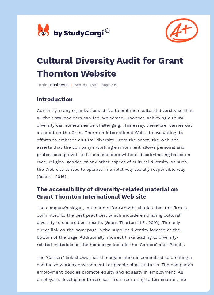 Cultural Diversity Audit for Grant Thornton Website. Page 1