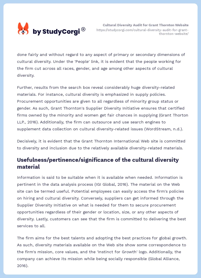 Cultural Diversity Audit for Grant Thornton Website. Page 2