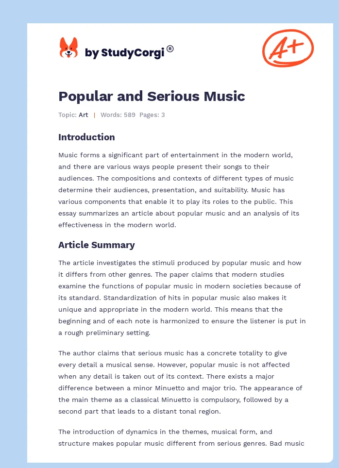 Popular and Serious Music. Page 1