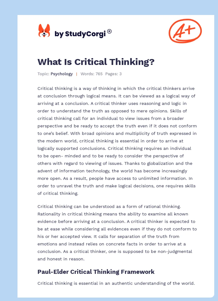 What Is Critical Thinking?. Page 1