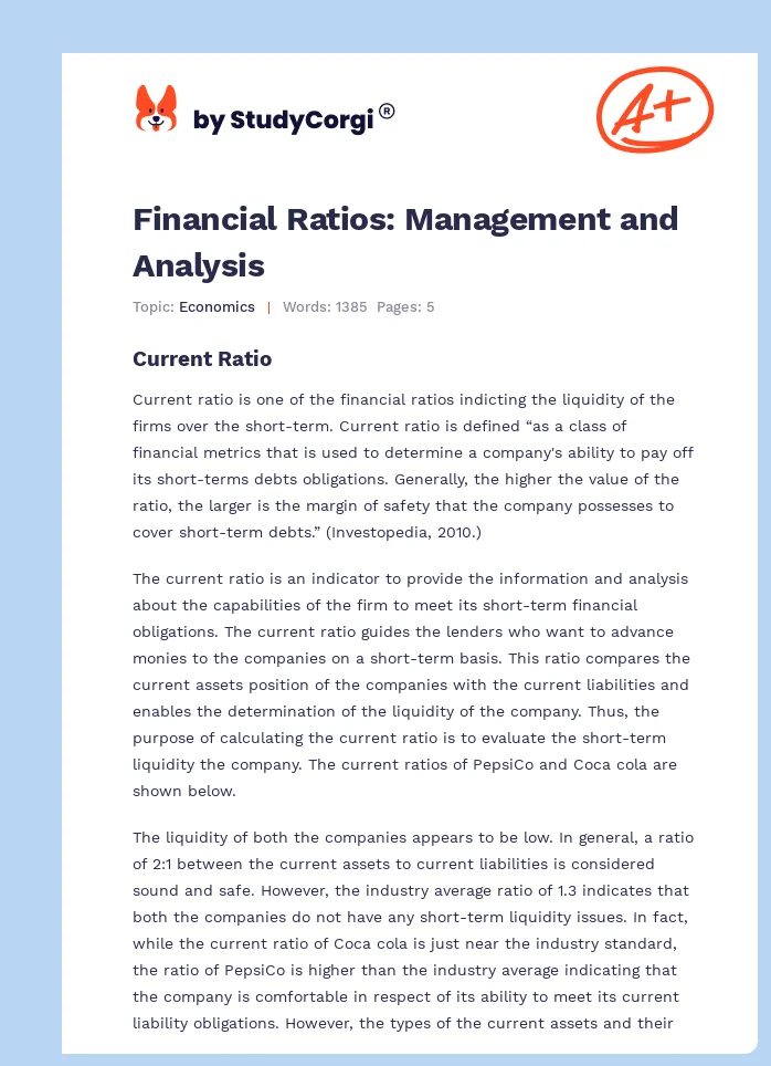 Financial Ratios: Management and Analysis. Page 1