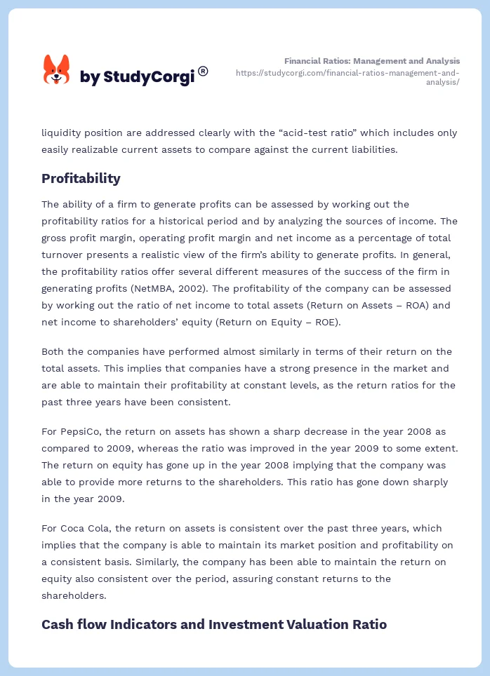 Financial Ratios: Management and Analysis. Page 2