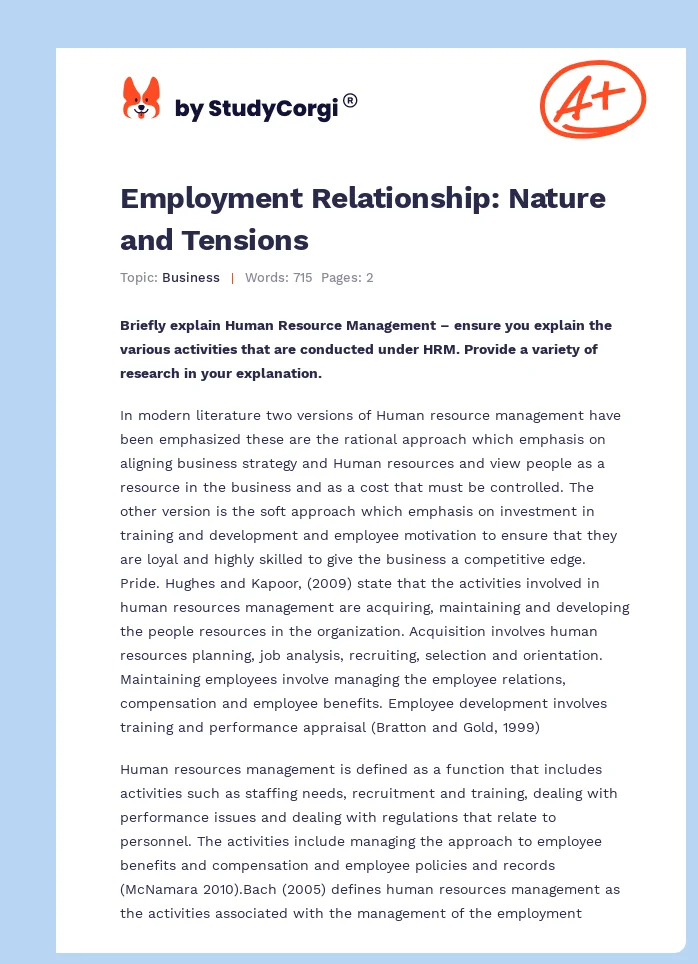 Employment Relationship: Nature and Tensions. Page 1