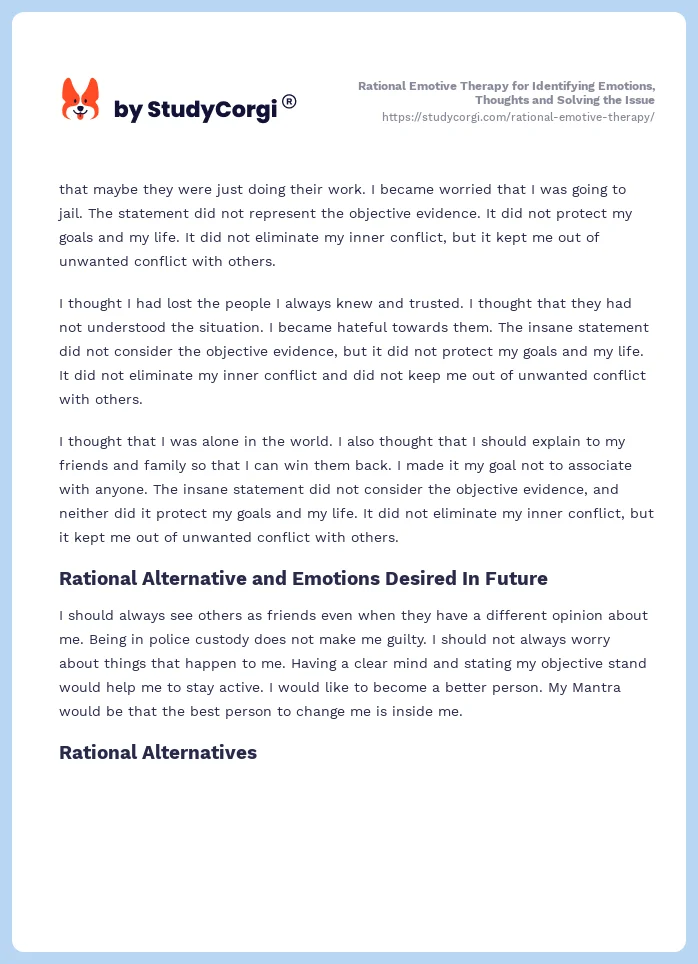 Rational Emotive Therapy for Identifying Emotions, Thoughts and Solving the Issue. Page 2