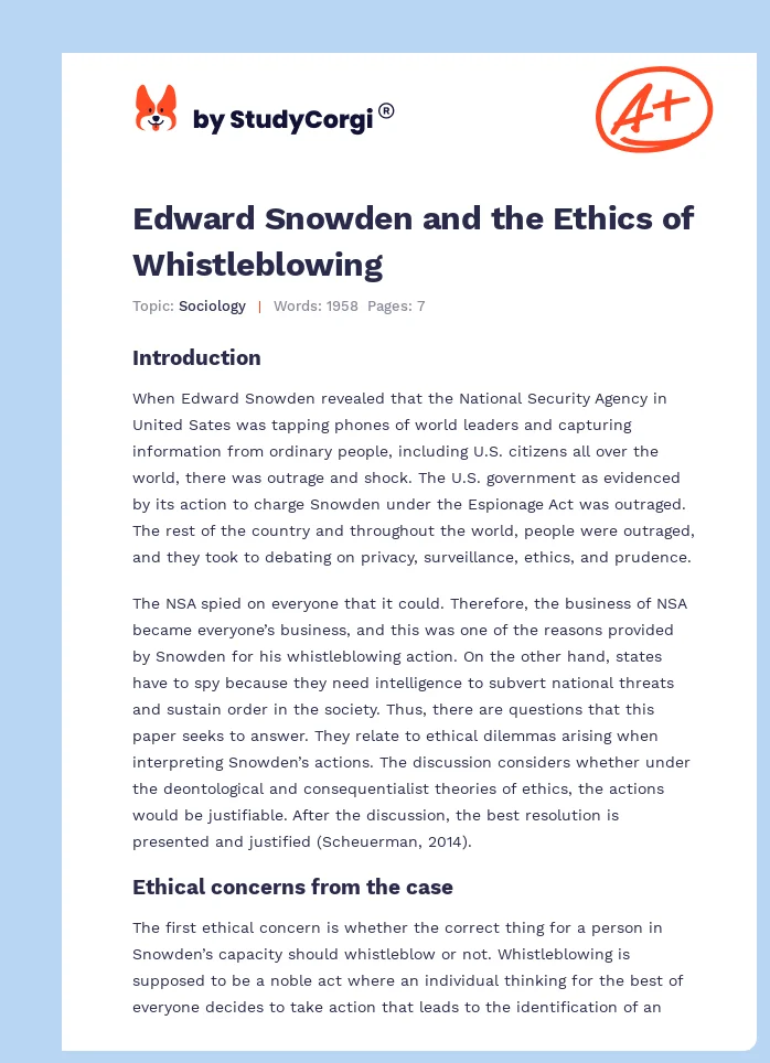Edward Snowden and the Ethics of Whistleblowing. Page 1