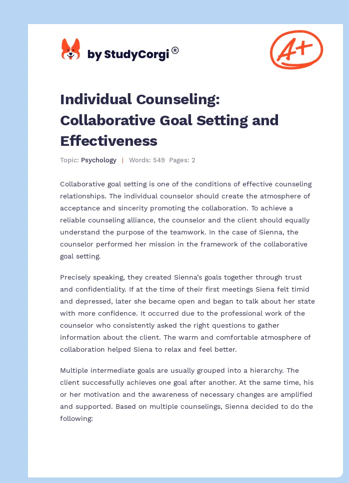 Individual Counseling: Collaborative Goal Setting and Effectiveness. Page 1