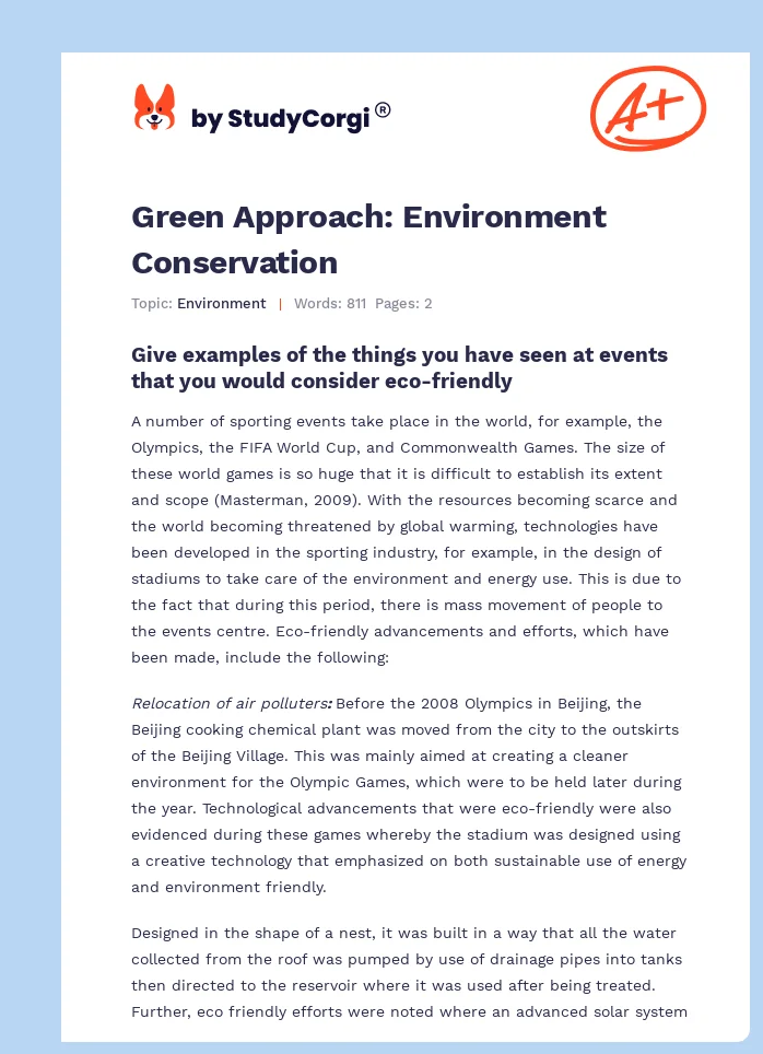 Green Approach: Environment Conservation. Page 1