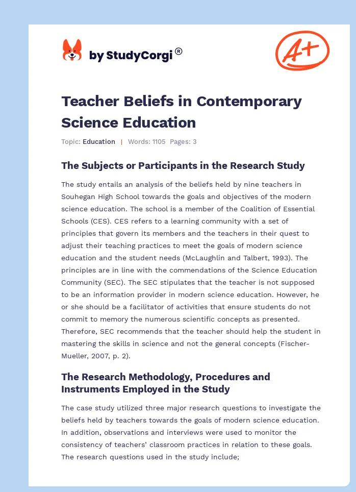Teacher Beliefs in Contemporary Science Education. Page 1