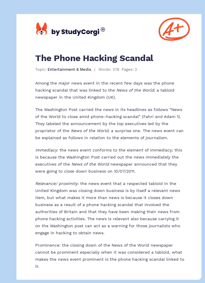 The Phone Hacking Scandal. Page 1