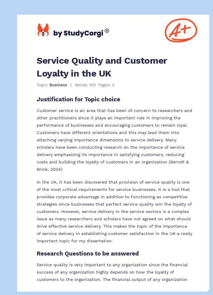 Service Quality and Customer Loyalty in the UK. Page 1