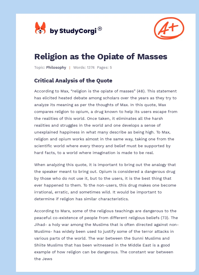 Religion as the Opiate of Masses. Page 1