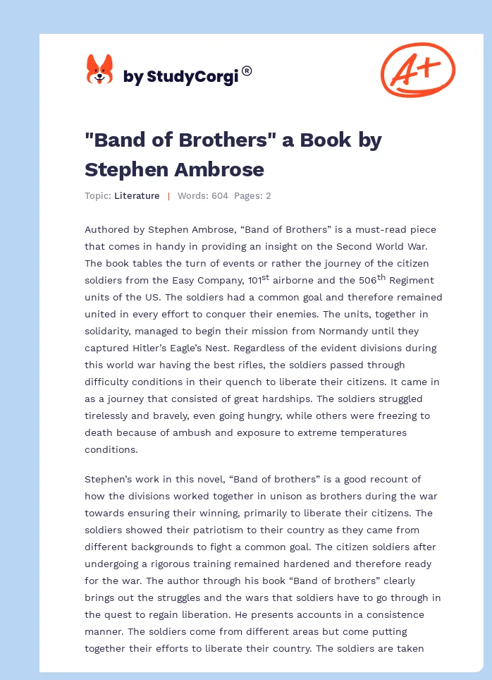 "Band of Brothers" a Book by Stephen Ambrose. Page 1