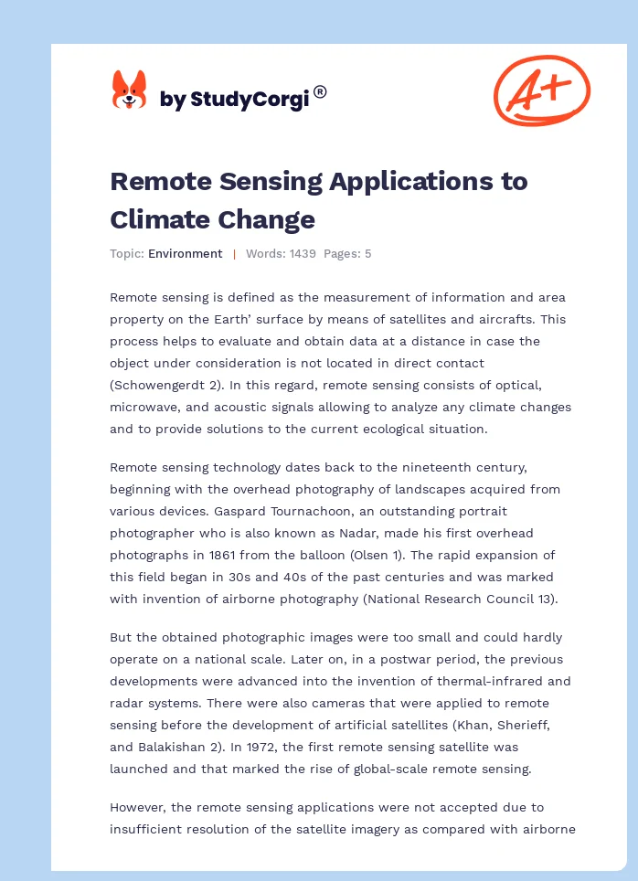 Remote Sensing Applications to Climate Change. Page 1