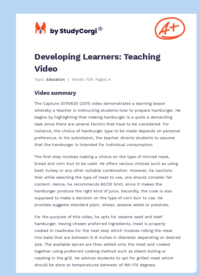Developing Learners: Teaching Video. Page 1