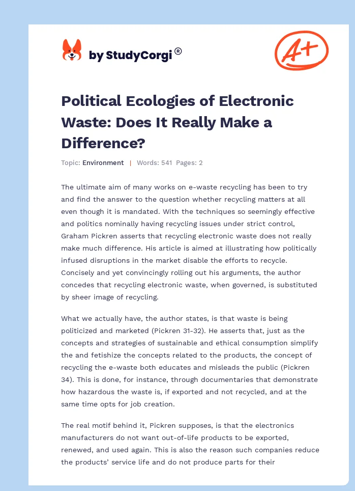 Political Ecologies of Electronic Waste: Does It Really Make a Difference?. Page 1