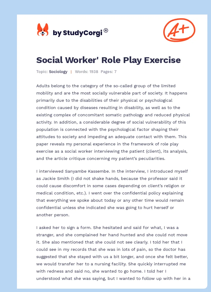 Social Worker' Role Play Exercise. Page 1