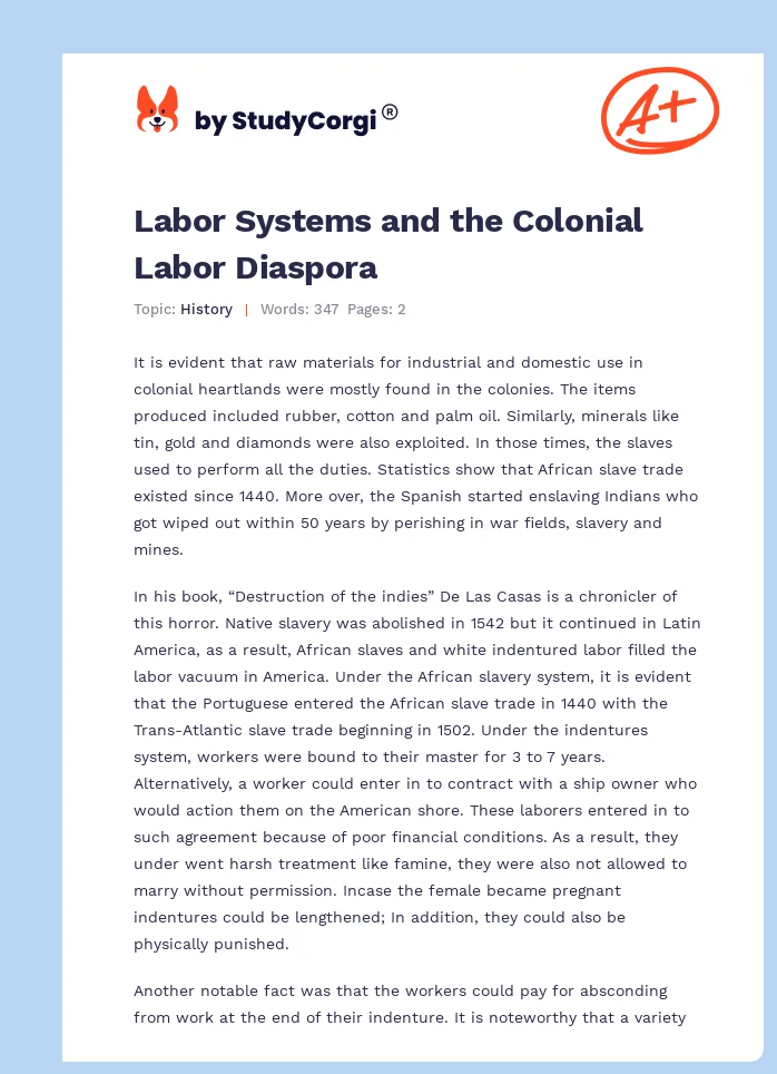 Labor Systems and the Colonial Labor Diaspora. Page 1