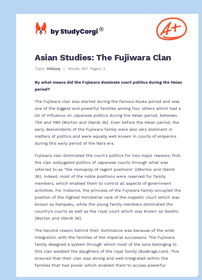 Asian Studies: The Fujiwara Clan. Page 1