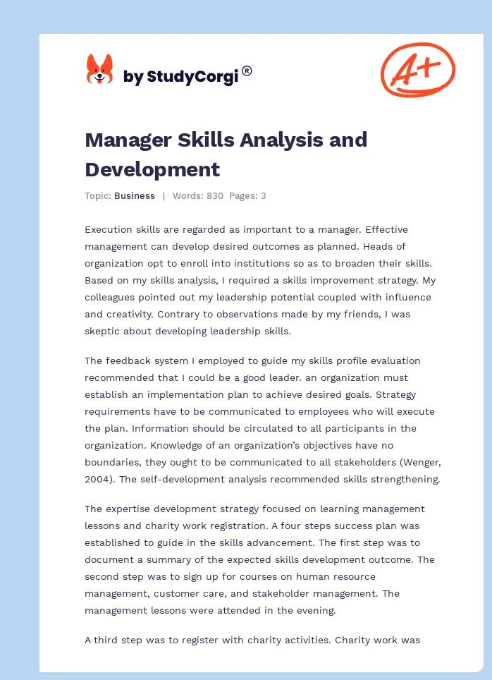 Manager Skills Analysis and Development. Page 1