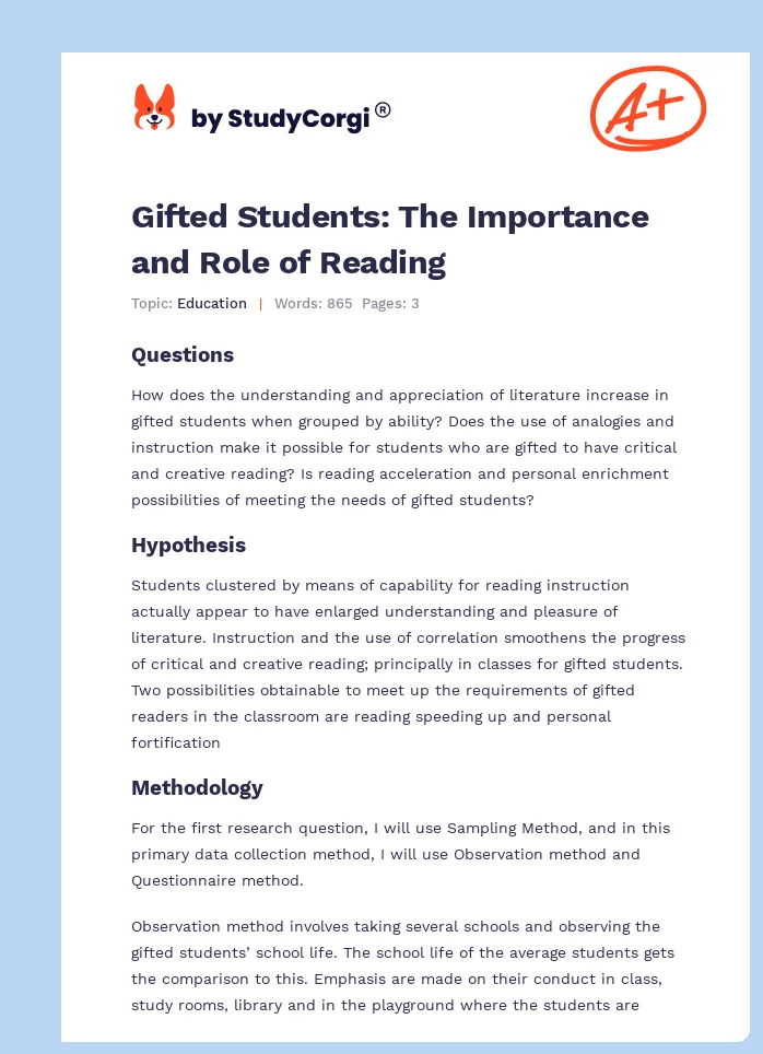 Gifted Students: The Importance and Role of Reading. Page 1