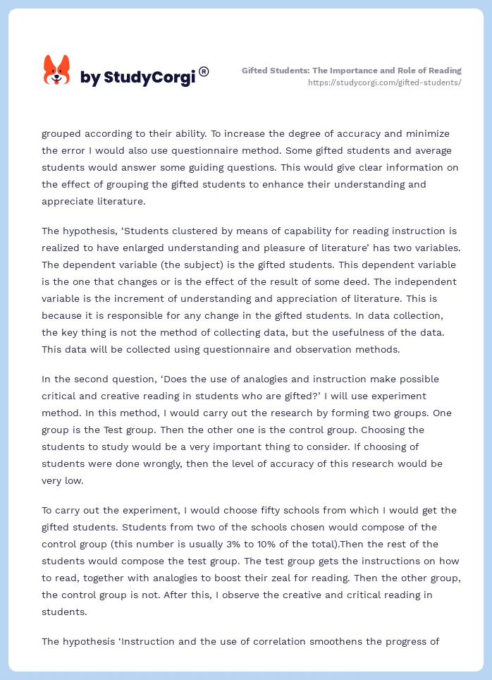 Gifted Students: The Importance and Role of Reading. Page 2