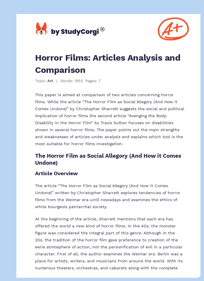 Horror Films: Articles Analysis and Comparison. Page 1