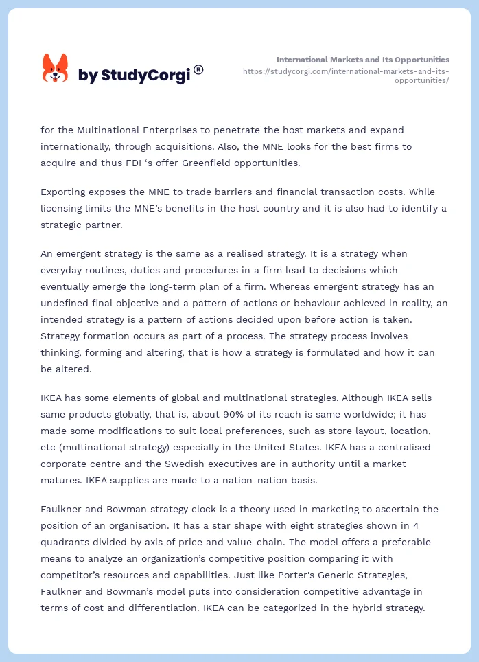 International Markets and Its Opportunities. Page 2
