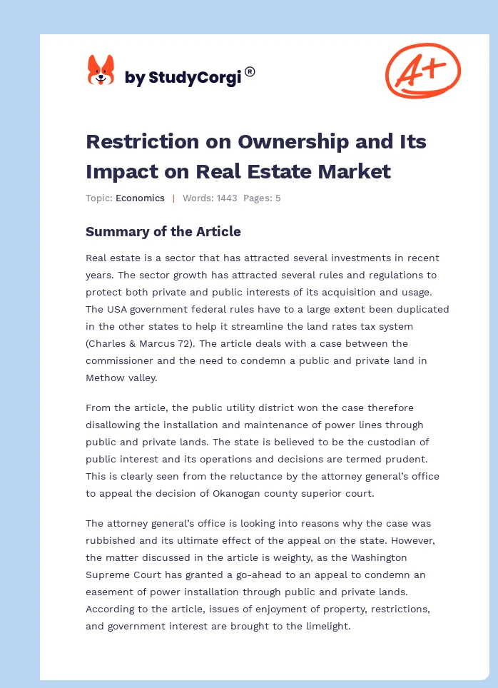 Restriction on Ownership and Its Impact on Real Estate Market. Page 1