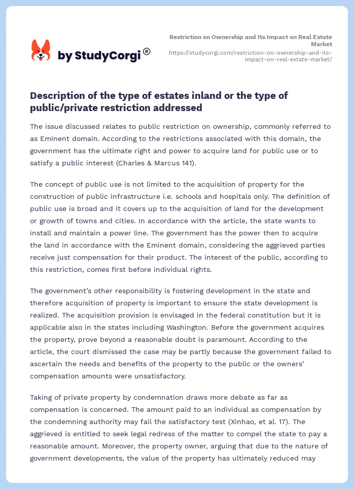 Restriction on Ownership and Its Impact on Real Estate Market. Page 2
