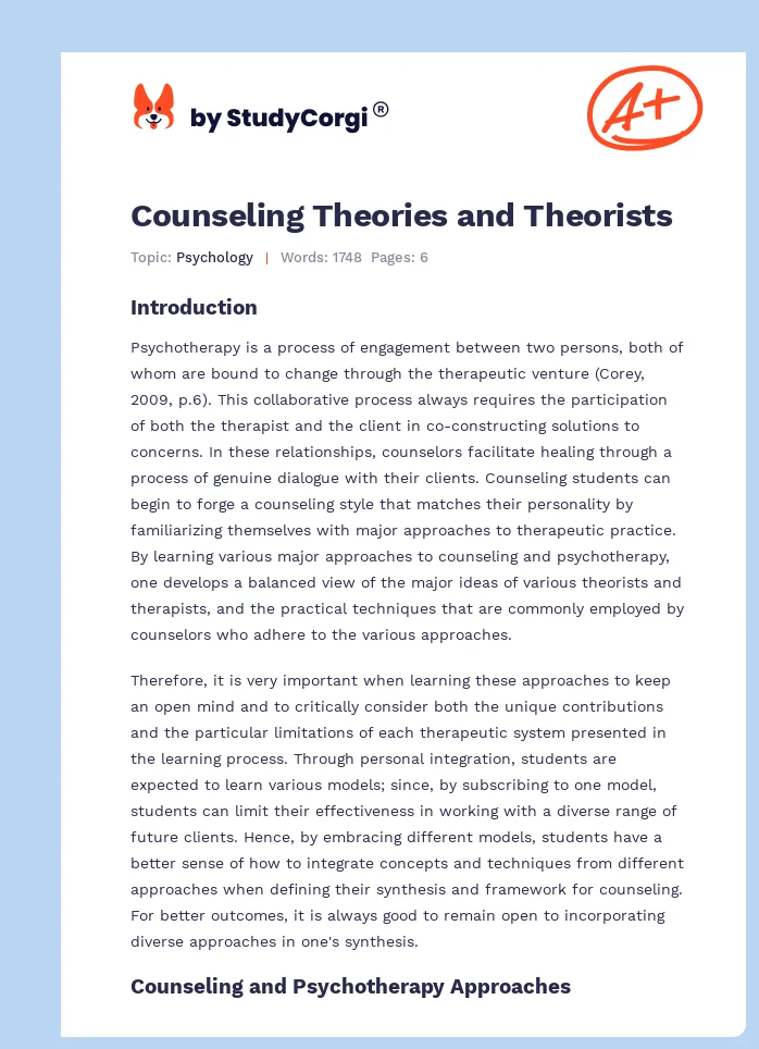 Counseling Theories and Theorists. Page 1