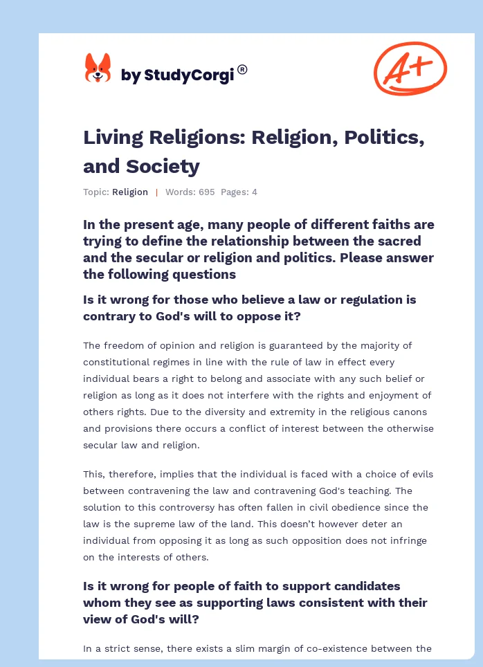 Living Religions: Religion, Politics, and Society. Page 1