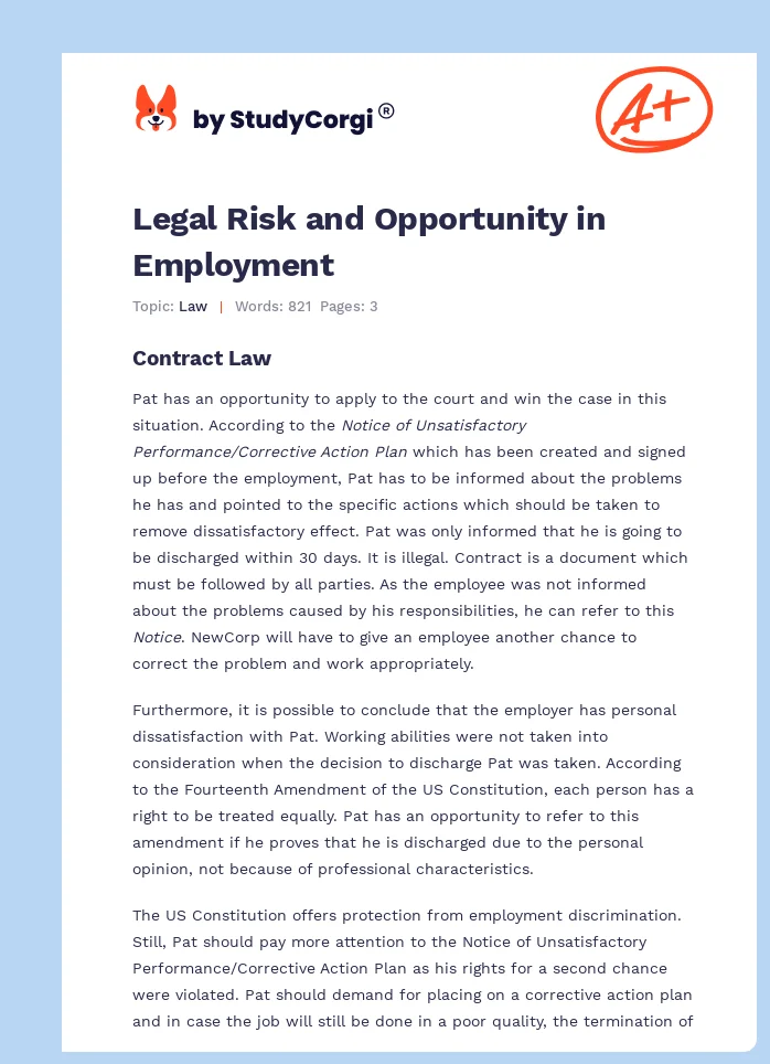 Legal Risk and Opportunity in Employment. Page 1