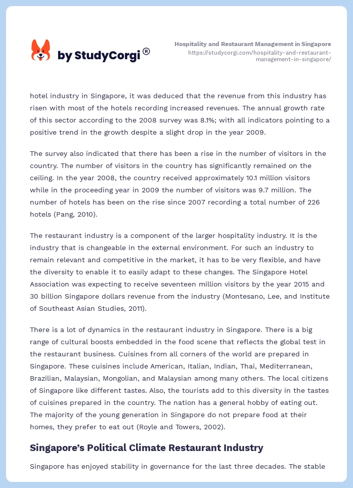 Hospitality and Restaurant Management in Singapore. Page 2