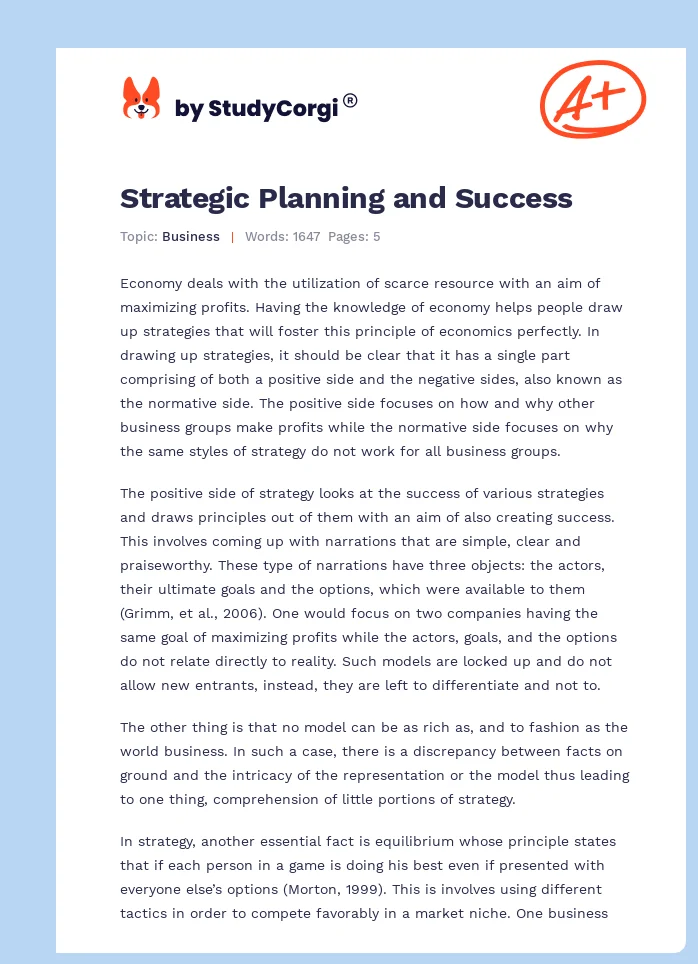 Strategic Planning and Success. Page 1