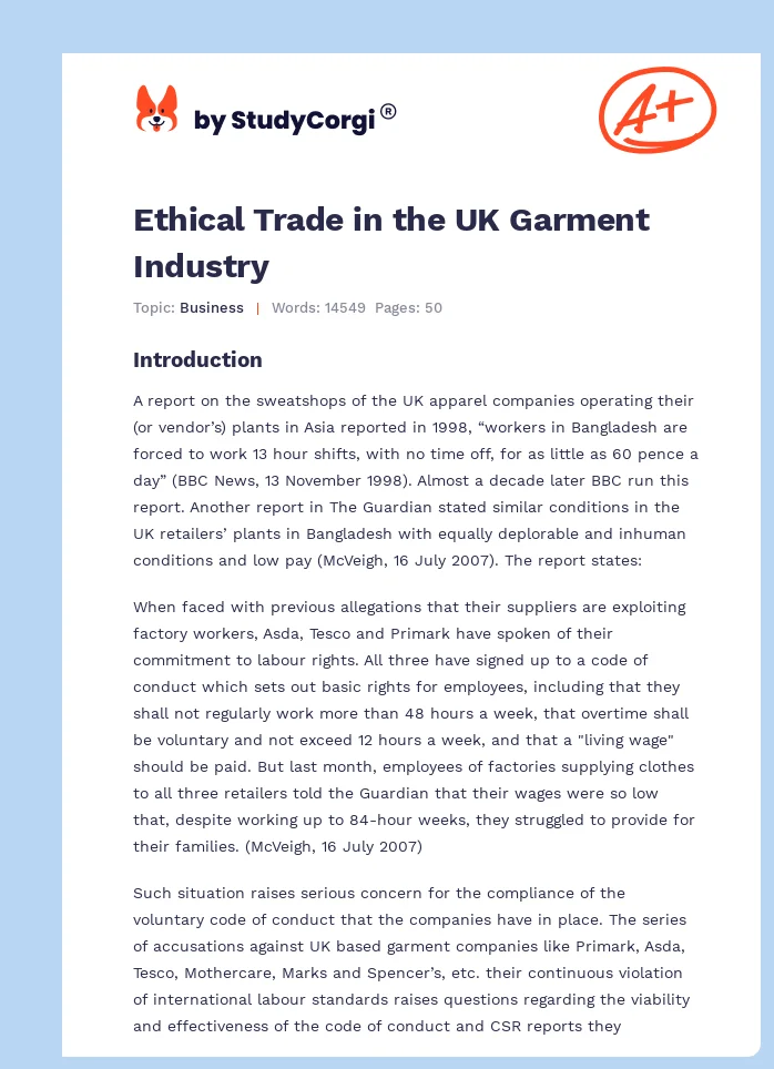 Ethical Trade in the UK Garment Industry. Page 1
