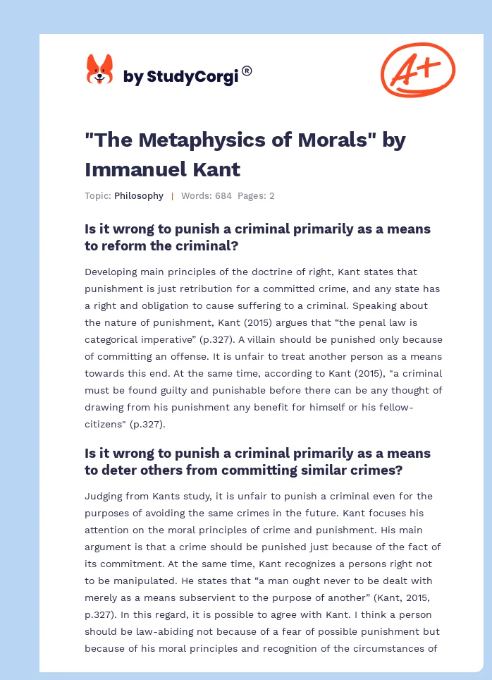 "The Metaphysics of Morals" by Immanuel Kant. Page 1