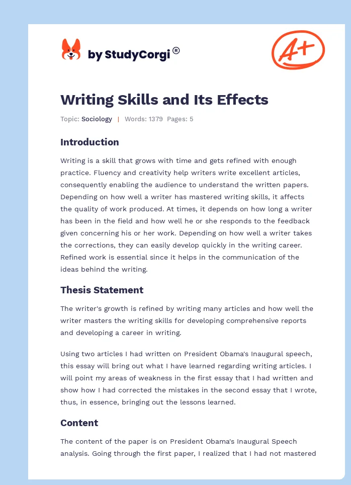 Writing Skills and Its Effects. Page 1
