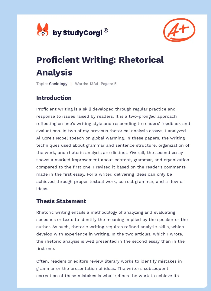 Proficient Writing: Rhetorical Analysis. Page 1