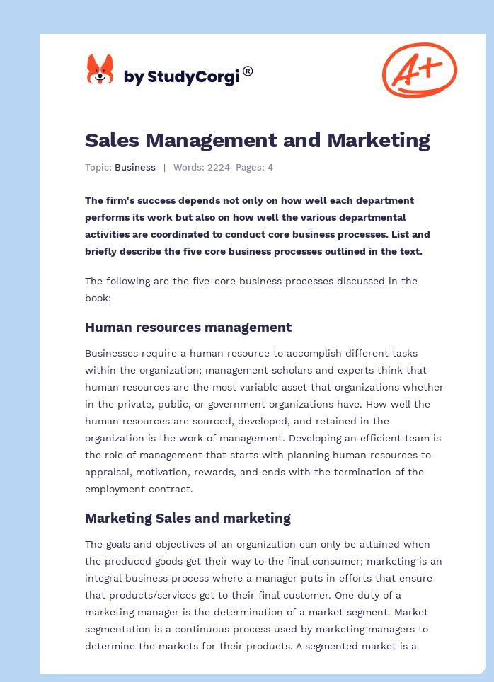 Sales Management and Marketing. Page 1