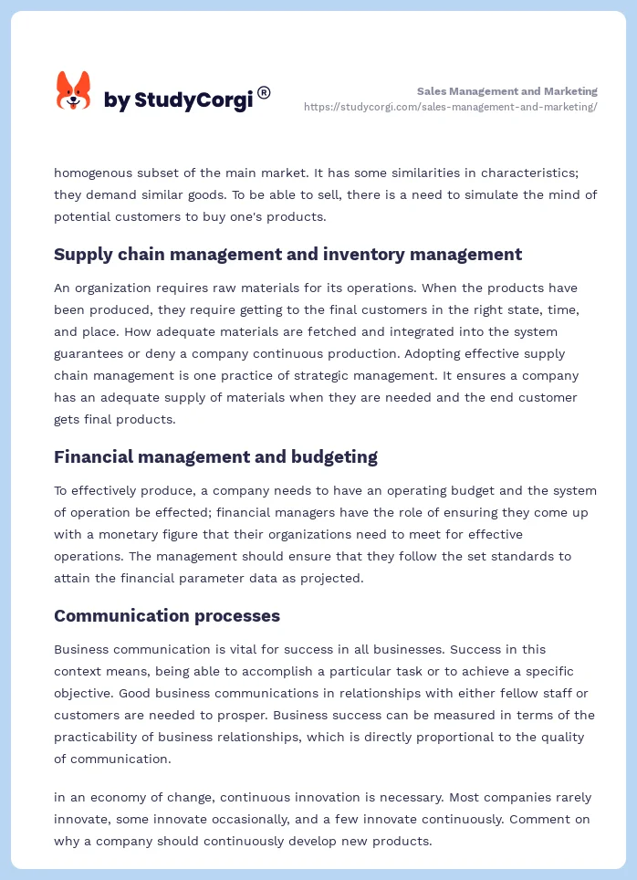 Sales Management and Marketing. Page 2